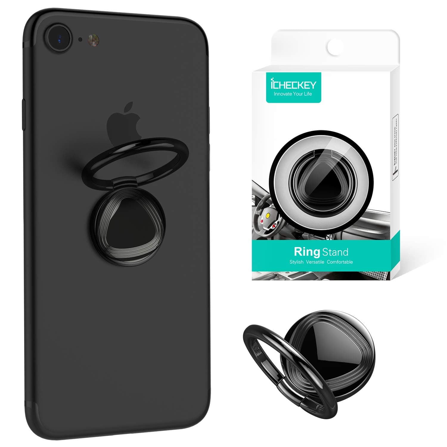 ICHECKEY Finger Ring Stand 360° Rotation Cell Phone Ring Stand Holder Grip Kickstand Universal Mobile Phone Ring for iPhone 7 7 Plus 6S 6, Samsung Galaxy S6 S7 S8 S8 Plus, Note, LG