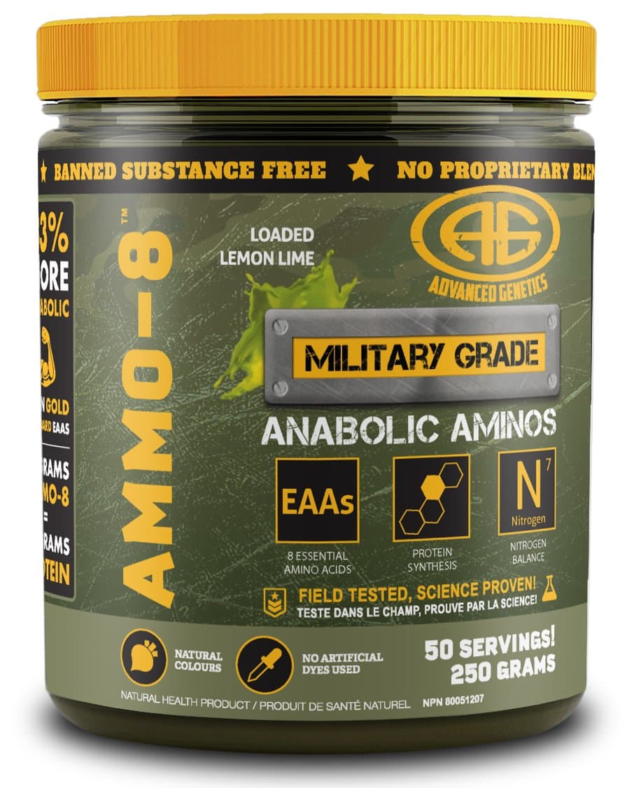 Advanced Genetics Ammo-8 Essential Amino Acids, 1 Selling EAA Formula – Sparks Protein Synthesis Halts Muscle Breakdown, and More – Lemon Lime Flavor (50 Servings)