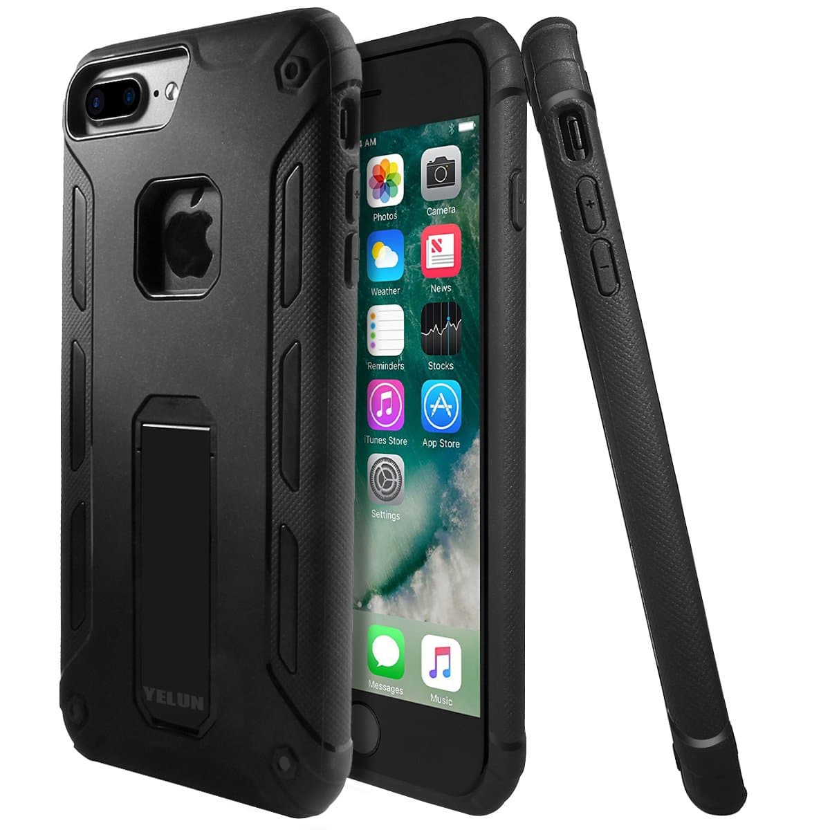 iPhone 7 Plus Case,[Heavy Duty]Shockproof Slim Fit Dual Layer Soft TPU & Hard PC Rugged Holster Cover Full-body Protective Bumper Case with Kickstand for iPhone 7 Plus-Black