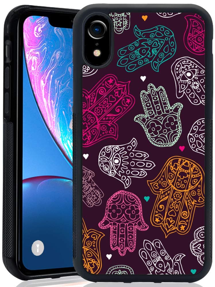 Specially Customized 2018 Latest Black TPU Lithe Shockproof Rubber Bumper Protective Hamsa Hands Case for iPhone XR