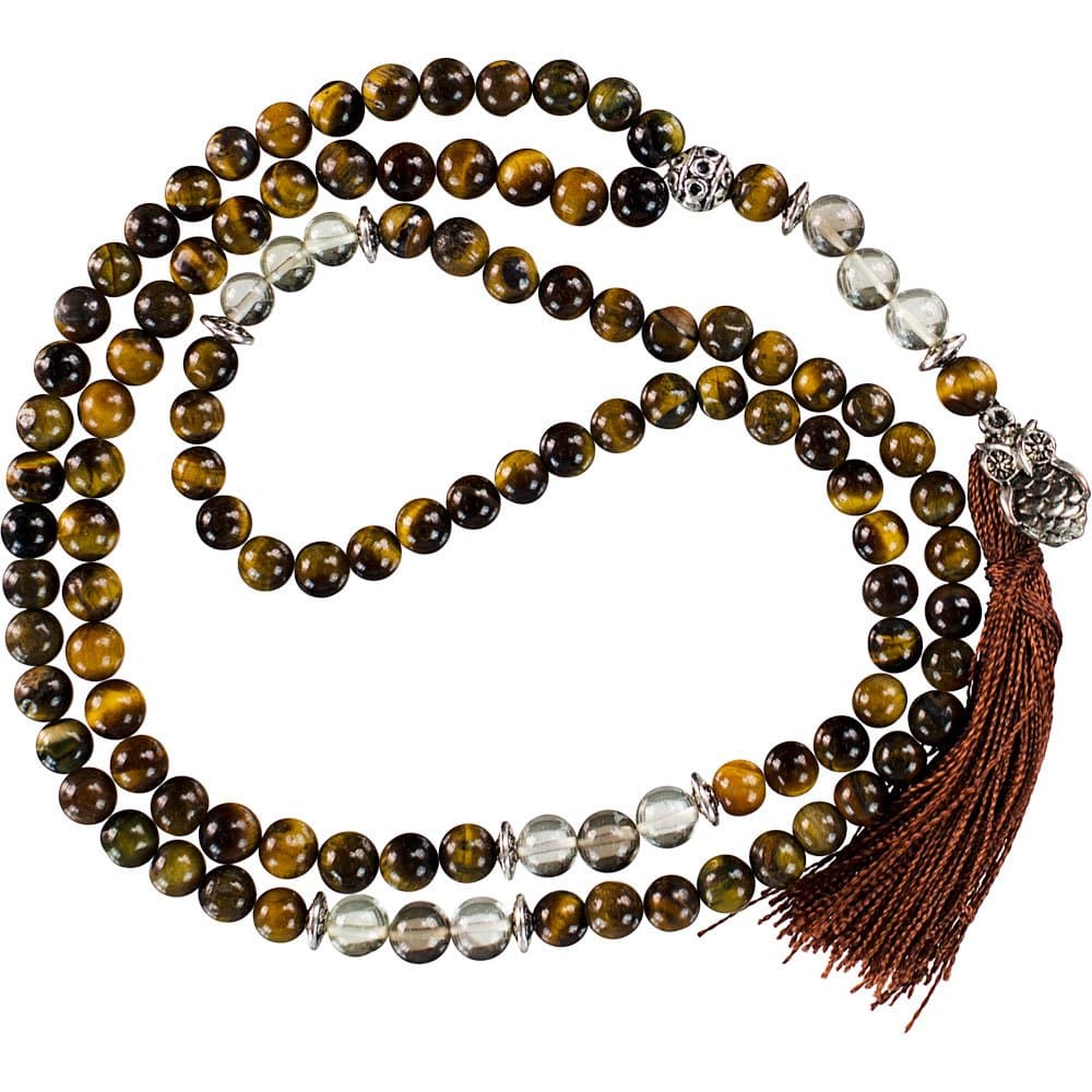The New Age Source Gemstone Mala Owl Tiger Eye & Lemon Topaz Each