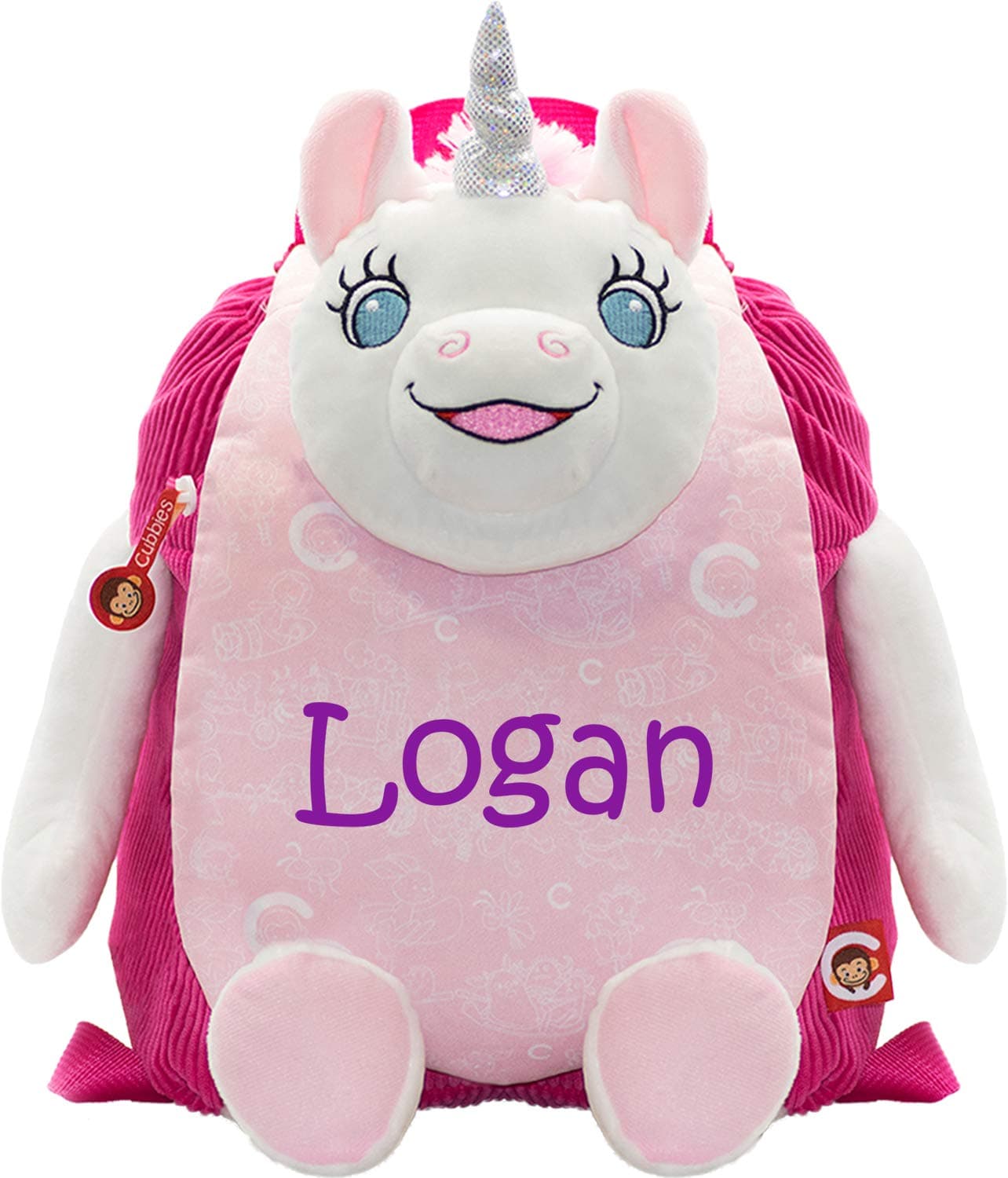 Monogrammed Me Personalized Cubbies Backpack, Pink Aurora the Unicorn, with Custom Vinyl Name