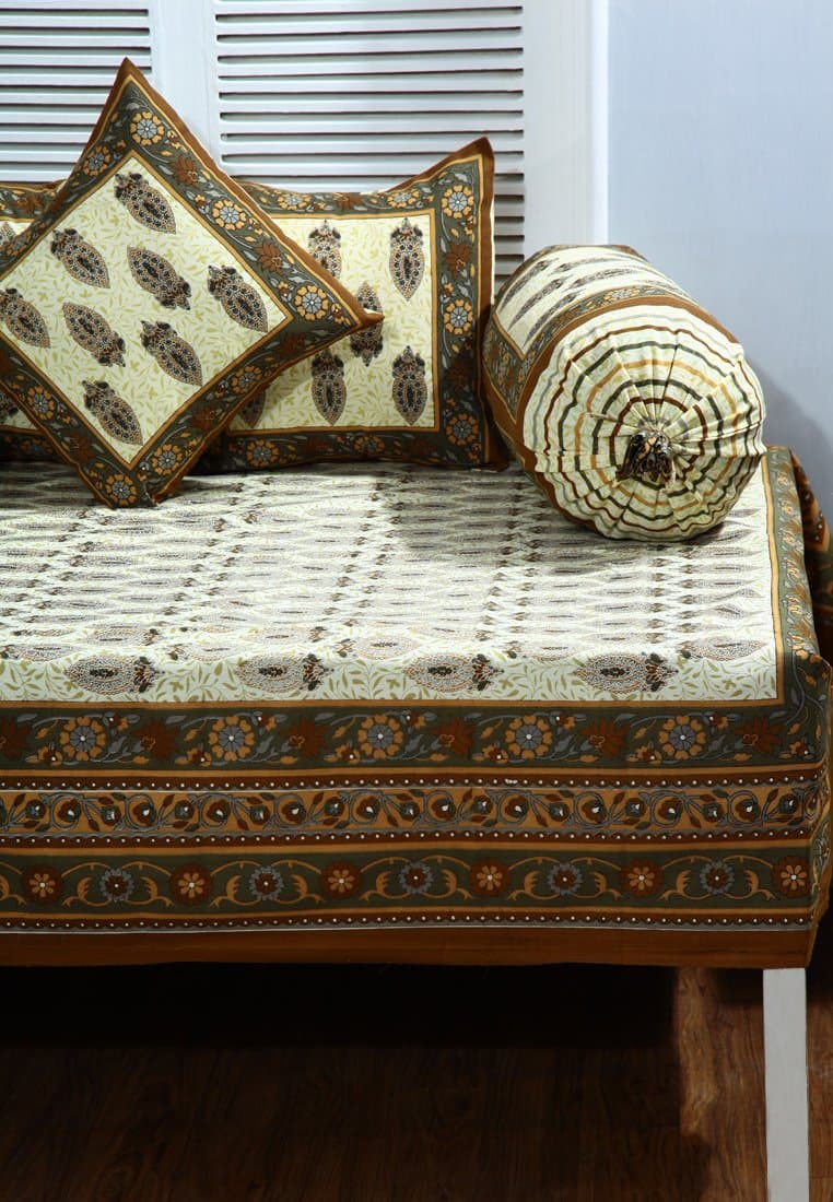 Yellow coloured hand block print 8 pcs diwan set