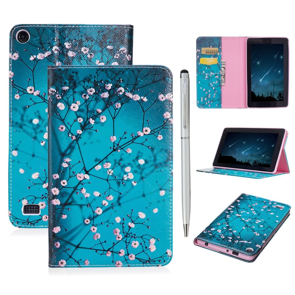 GEMYON Case for KINDLE FIRE 7 2015/2017, PU Leather Cell with Card Slot Magnetic Closure Flip Wallet Cover Case in Book Style Kapok