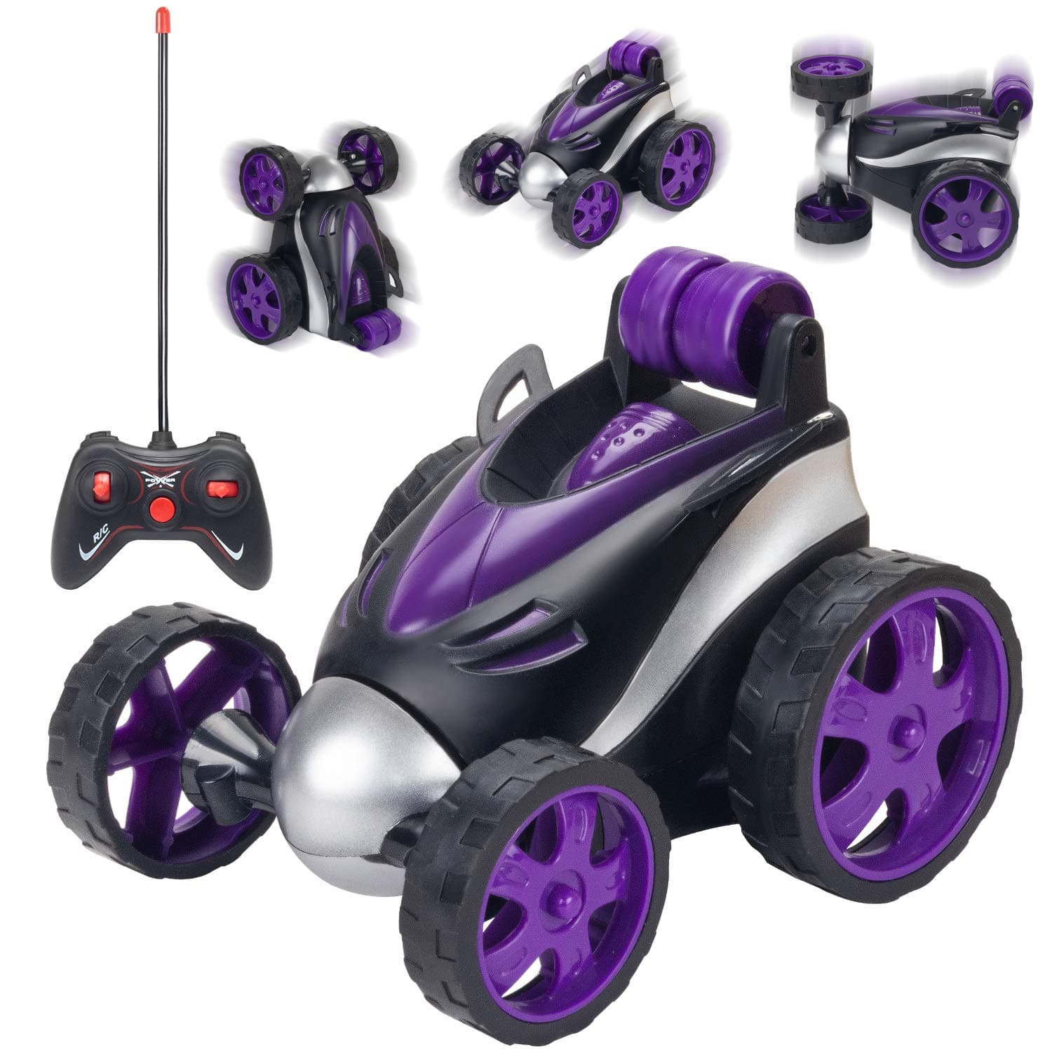 Andals 360 Degree Rolling Remote Control Car RC Four Wheel Racing Vehicle High Speed Rotating Tumbling Truck Remote Stunt Car Toys Gift for Boys & Girls (Purple)