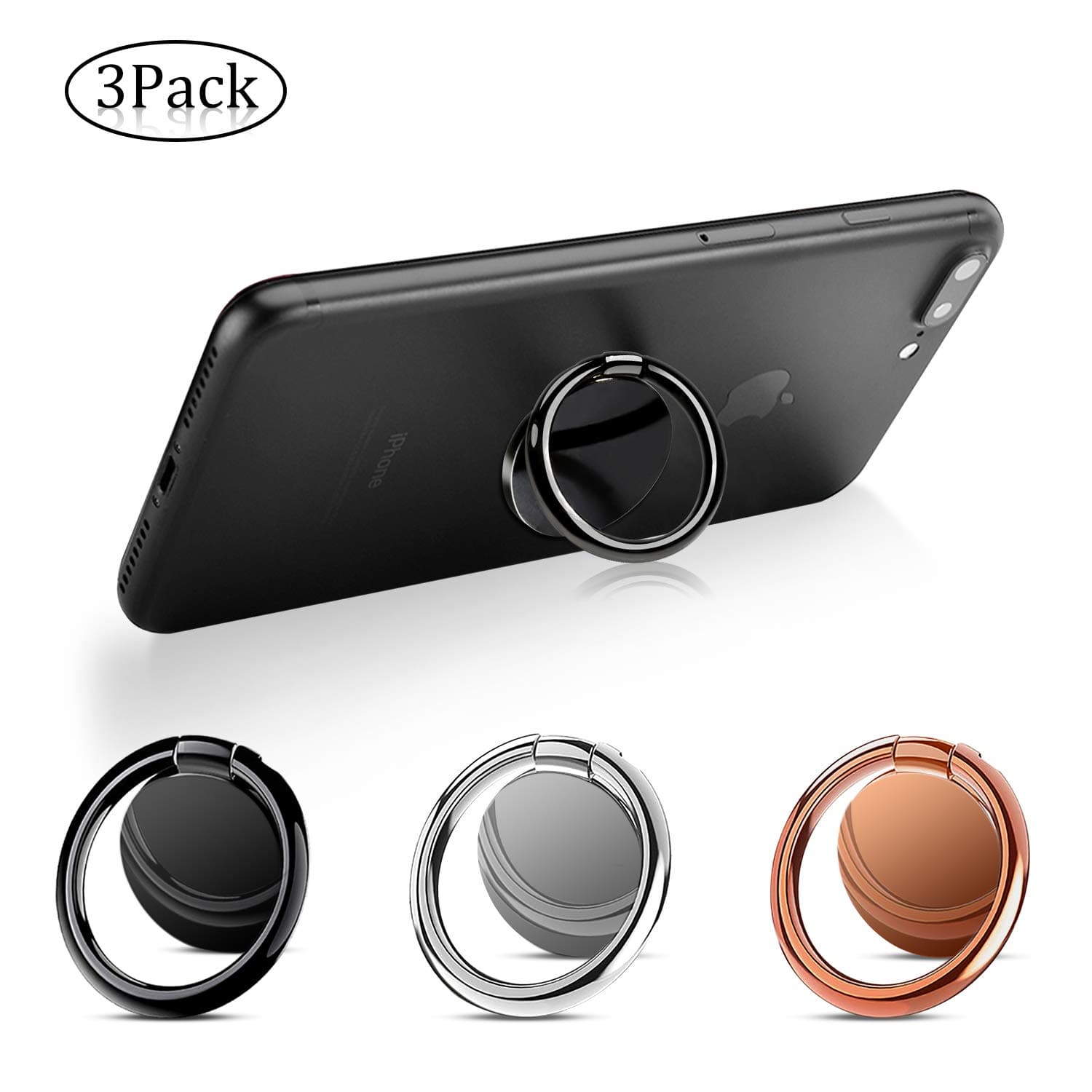 aovowog Phone Ring Holder Upgraded Practical Mobile Phone Ring Stand Grip 360 Rotating Metal for iPhones Samsung Huawei Moto LG Sony Nexus - [3 Pack]
