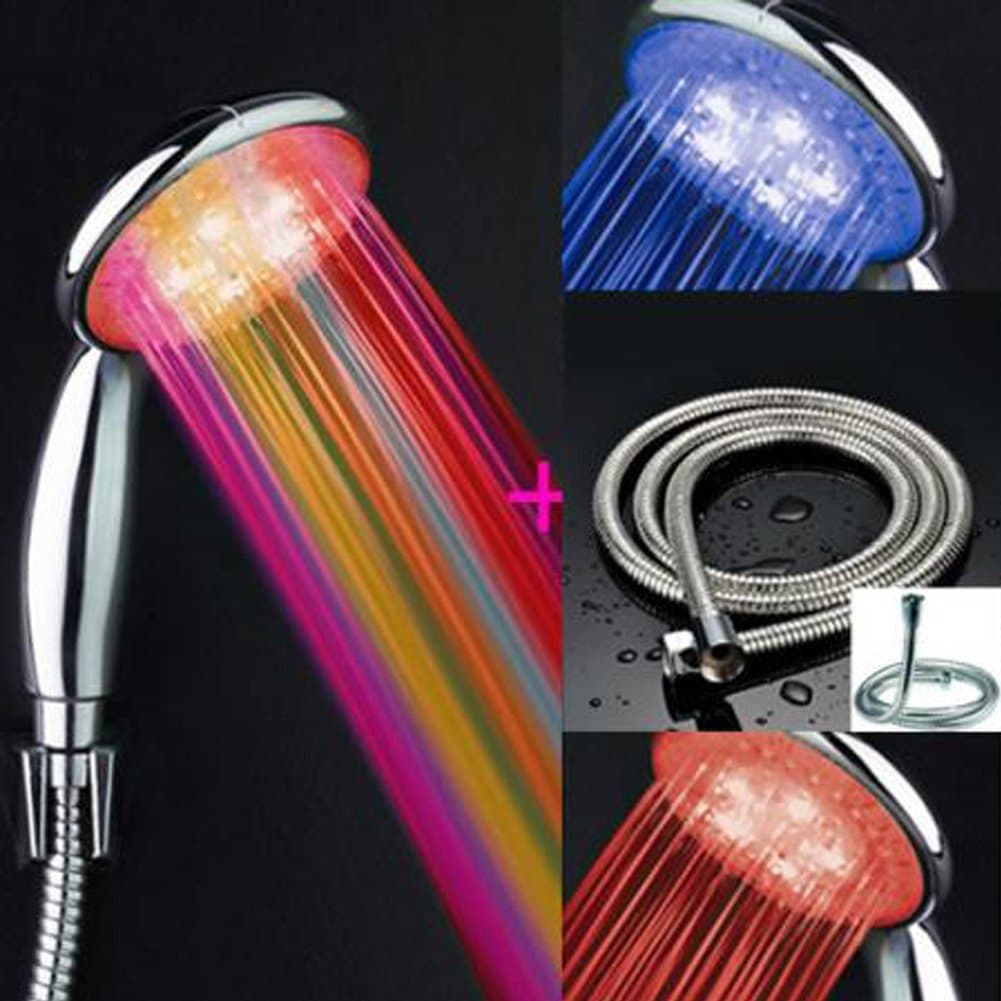 Simwood trade; New Automatic Color Changing LED Rain Hand-held Shower Head with 2m Shower Hose