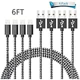 iPhone Charger,MFi Certified Lightning Cable [4 Pack 6FT] Extra Long Nylon Braided USB Charging & Syncing Cord Compatible iPhone Xs/Xs Max/XR/X/8/8 Plus/7/7 Plus/6S/6S Plus/SE/iPad/iPod and More