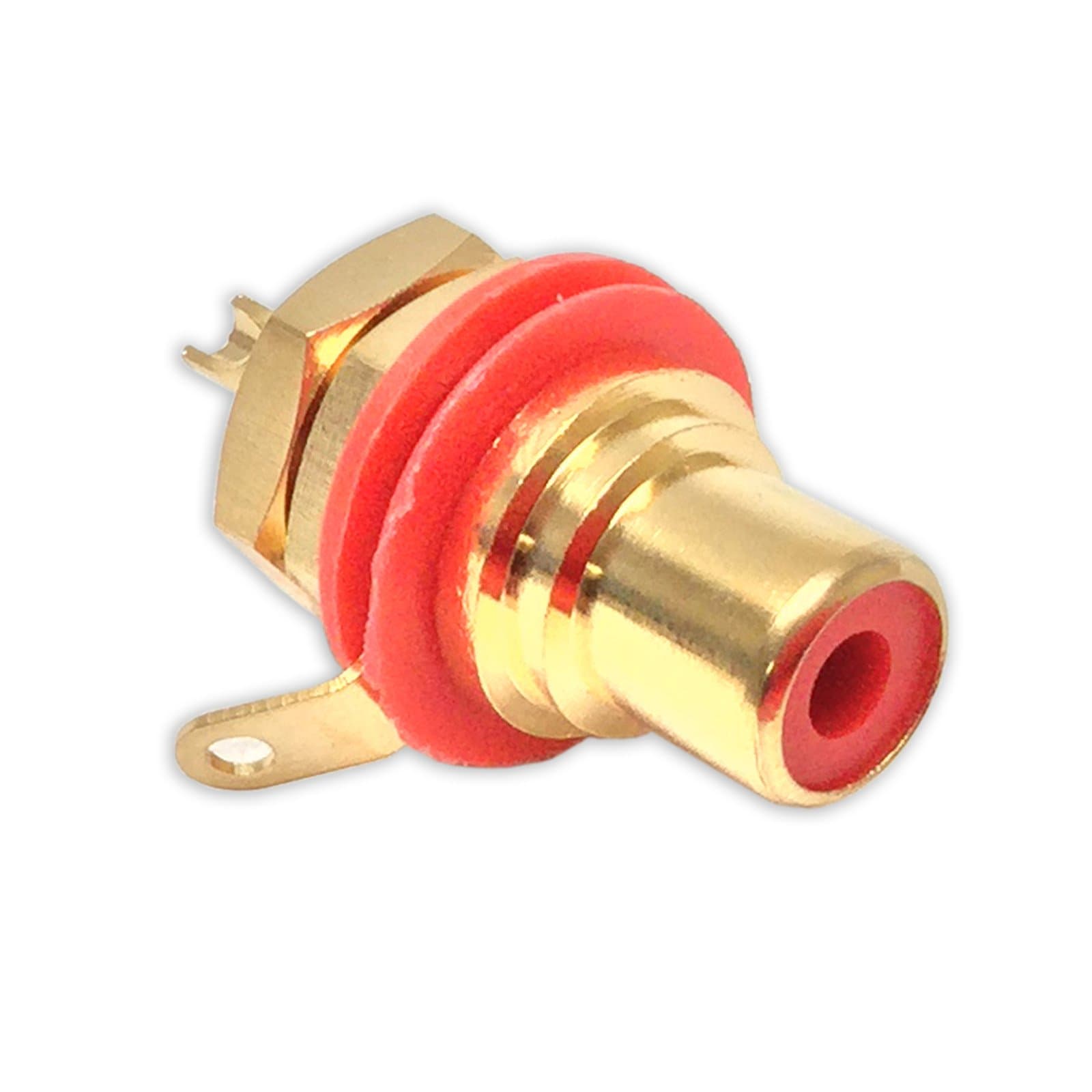 RCA Phono Chassis Panel Mount Socket, Gold Plated Connector, Red Colour Coding