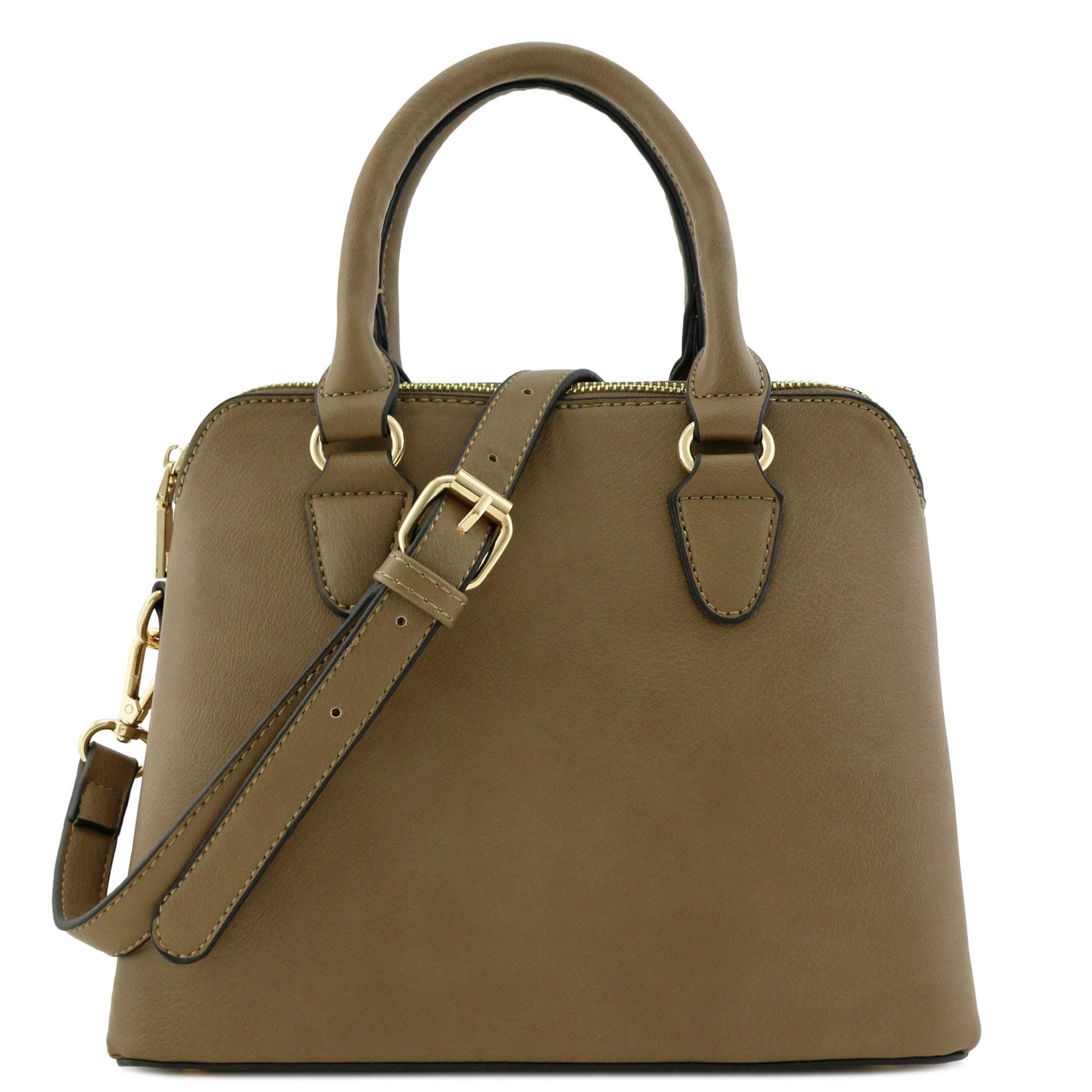 Classic Double Zip Top Handle Dome Satchel Bag