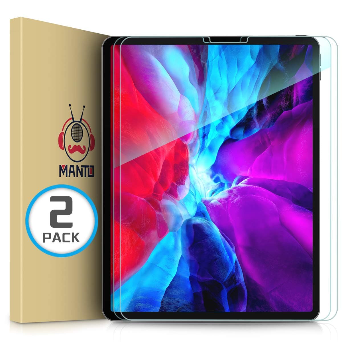MANTO 2 Pack Screen Protector for iPad Pro 12.9 Inch 2018/2020 /2021, Premium Tempered Glass Film Ultra Clear Face ID Compatible 9H Hardness Anti-Scratch for iPad Pro 3th/4th/5th Generation