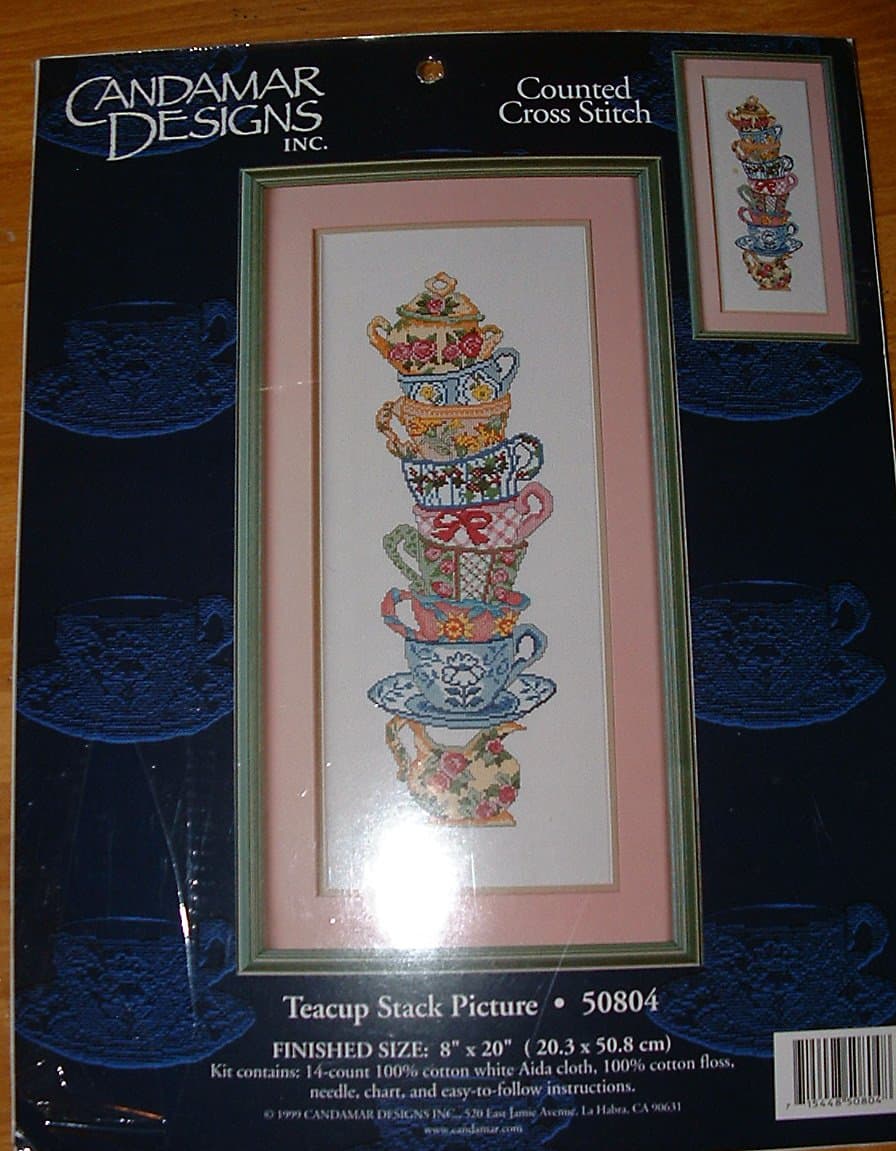 Candamar Designs Counted Cross Stitch Kit 50804 Teacup Stack