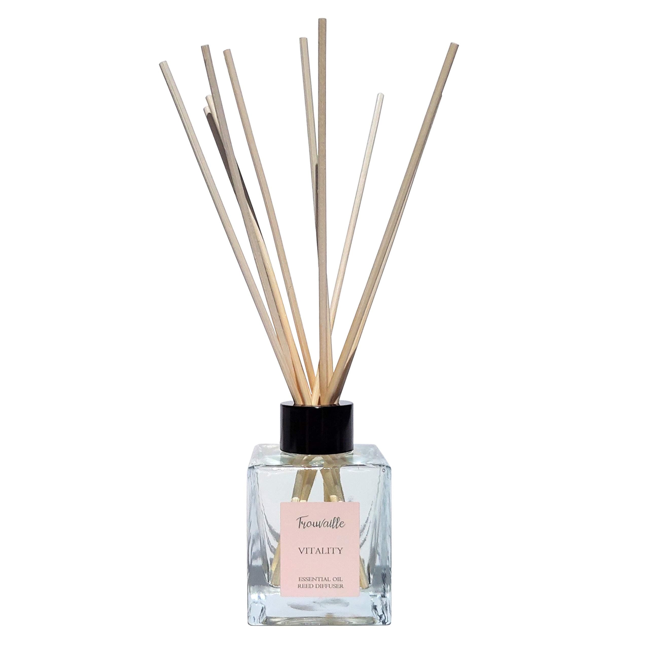 Trouvaille Vitality Essential Oil Reed Diffuser, Gradual Release, Long Lasting Full of Aromatherapy Benefits, Gently Scented, No Synthetic fragrances (Vitality, 100ML)