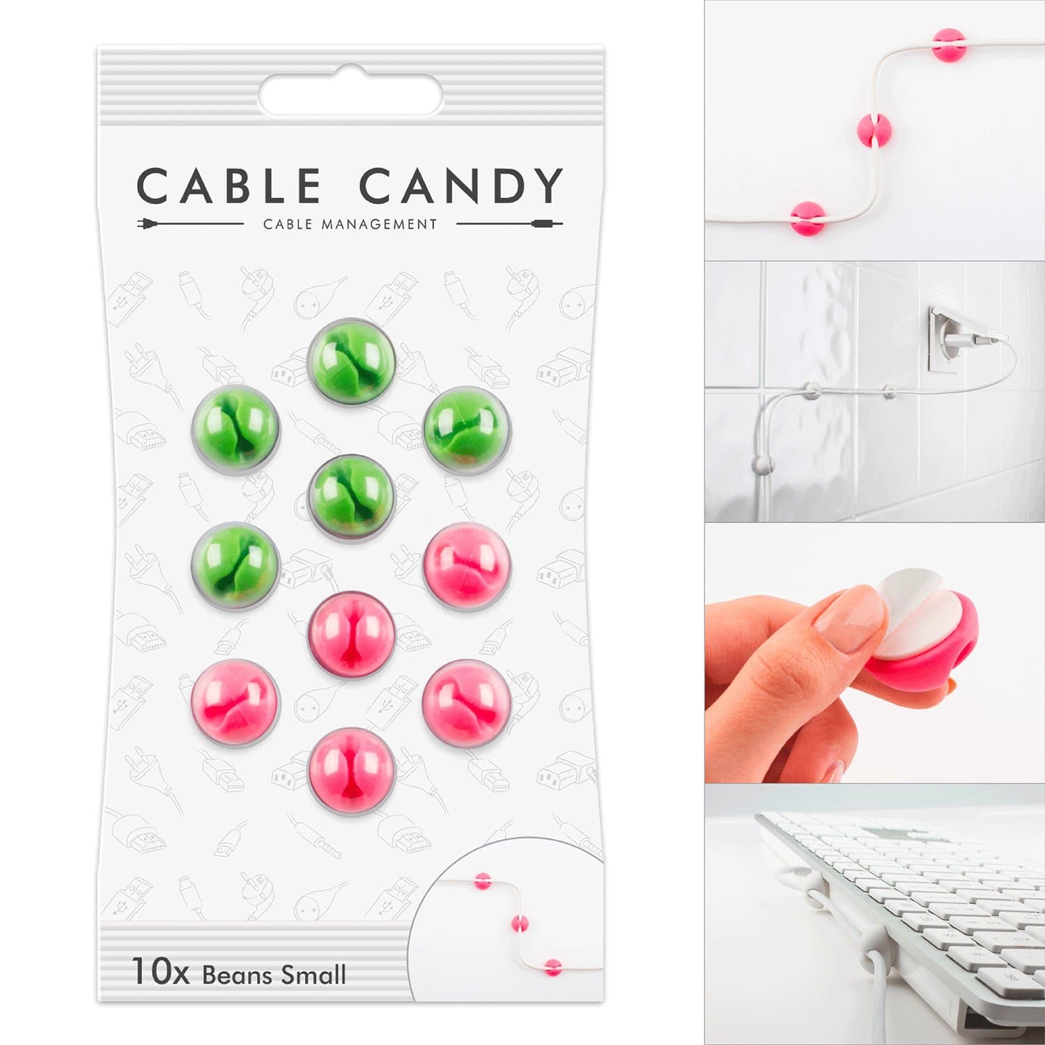 Cord Management & Cable Organizer - Cable Candy - Small Beans Mix Green & Pink