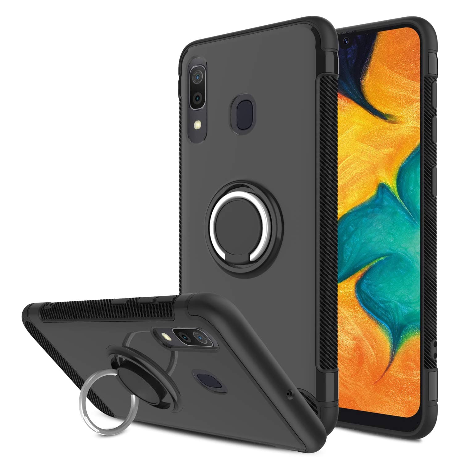 Yunerz Galaxy A20 Case, Galaxy A30 Case, Slim Dual Layer Hybrid Defender Armor 360 Degree Rotating Ring Kickstand Protective Case with Magnetic Case Cover for Samsung Galaxy A20/A30 6.4inch (Black)