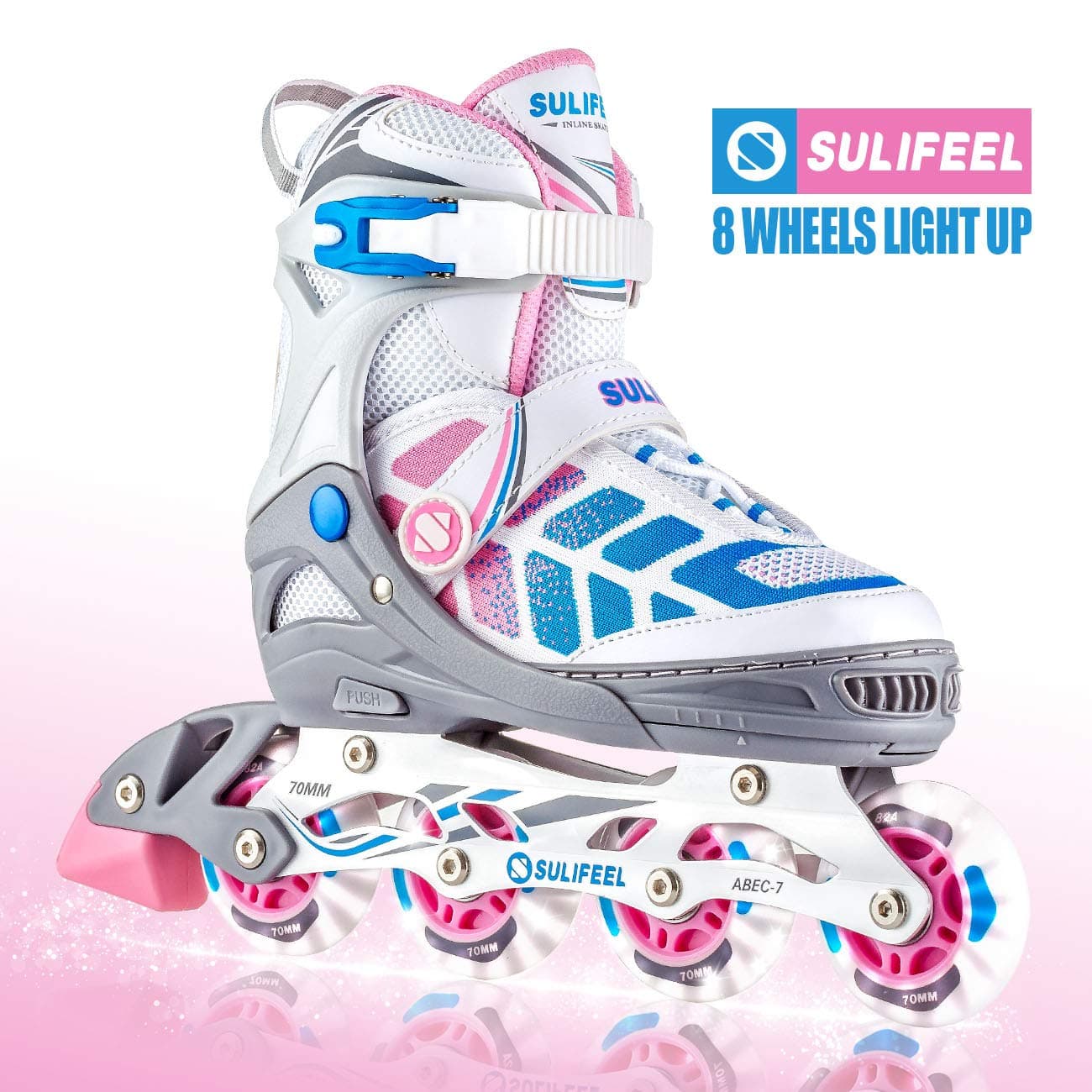 SULIFEEL Arigena 4 Size Adjustable Light up Inline Roller Skates for Girls and Boys, Roller Skates for Kids and Women Adults Red Purple Green