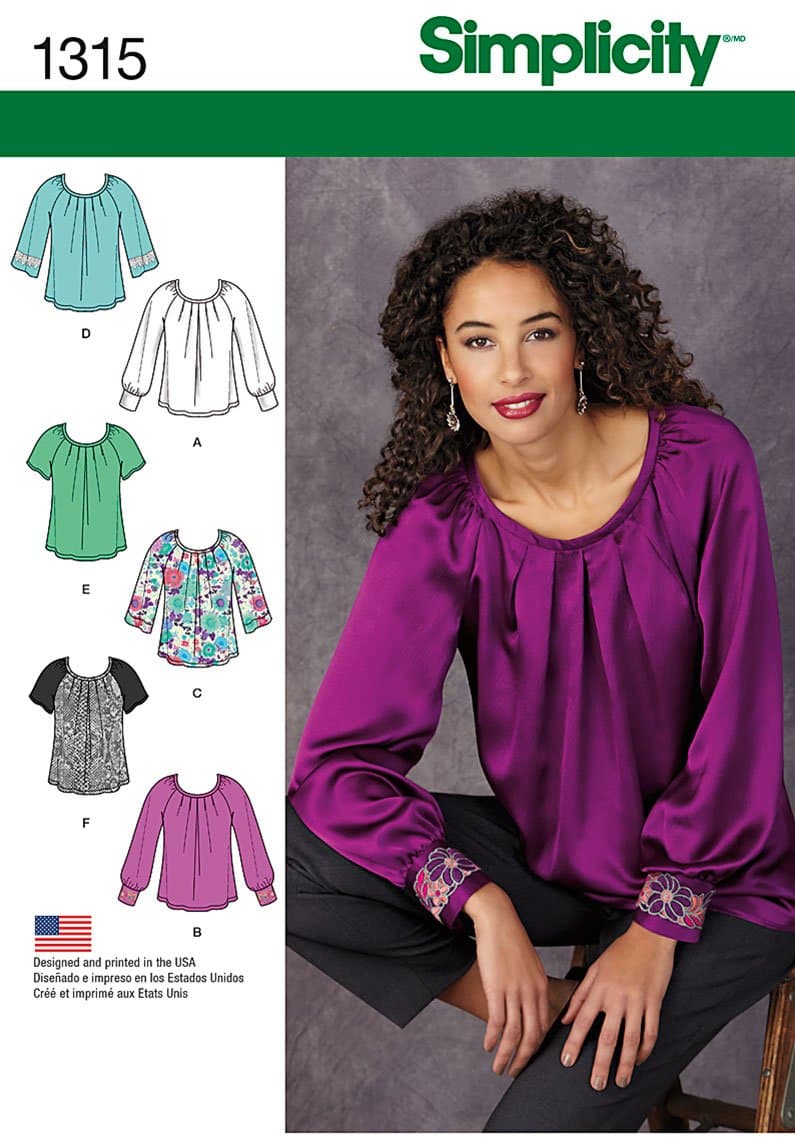 Simplicity Pattern 1315 Misses Pullover Blouse with Sleeve and Trim Variations Sizes 6-8-10-12-14