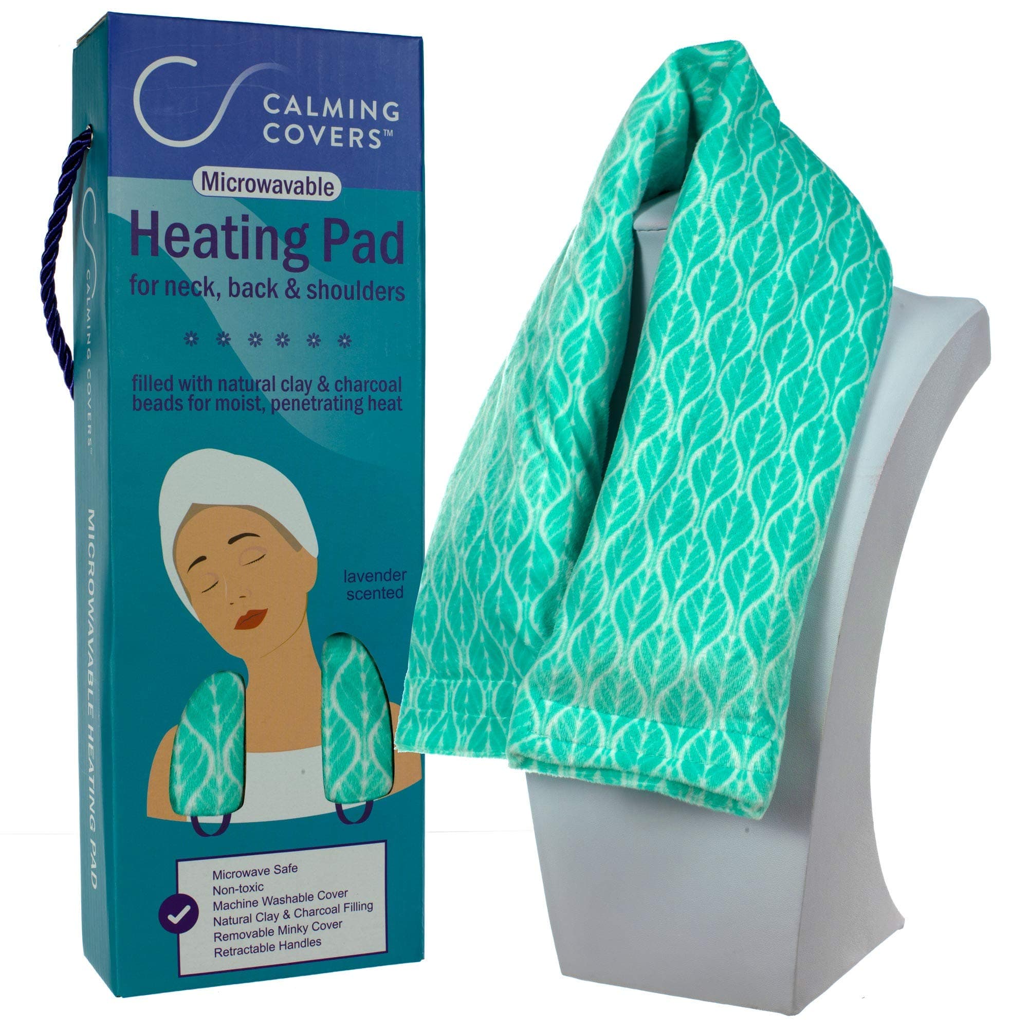 Microwavable Heating Pad Wrap for Neck, Shoulder, and Back Pain | Filled with Clay & Charcoal Beads | Lightly Scented with Lavender | Washable Minky Cover | Mint Leaf