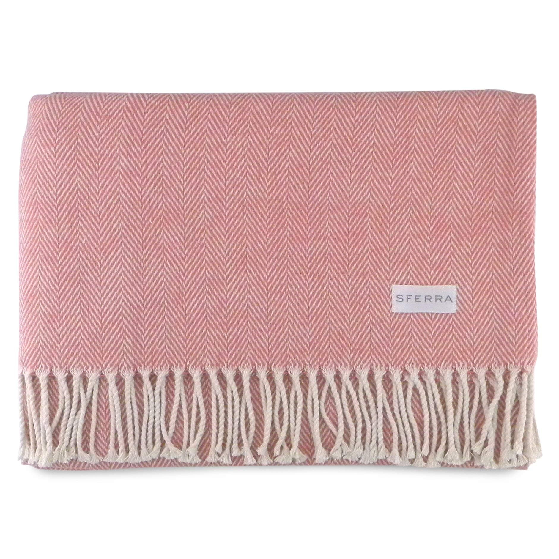 SferraCeline Herringbone, 100% Cotton Throw Blanket - Salmon