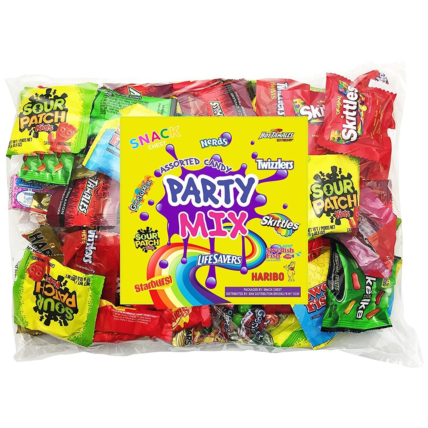 Snack Chest Halloween Assorted Candy Party Bulk Bag 3 Lbs Twizzlers Nerds Swedish Fish Sour Patch Skittles Starburst Gummies and Much More of Your Favorite Treats Individually Wrapped (48 oz)