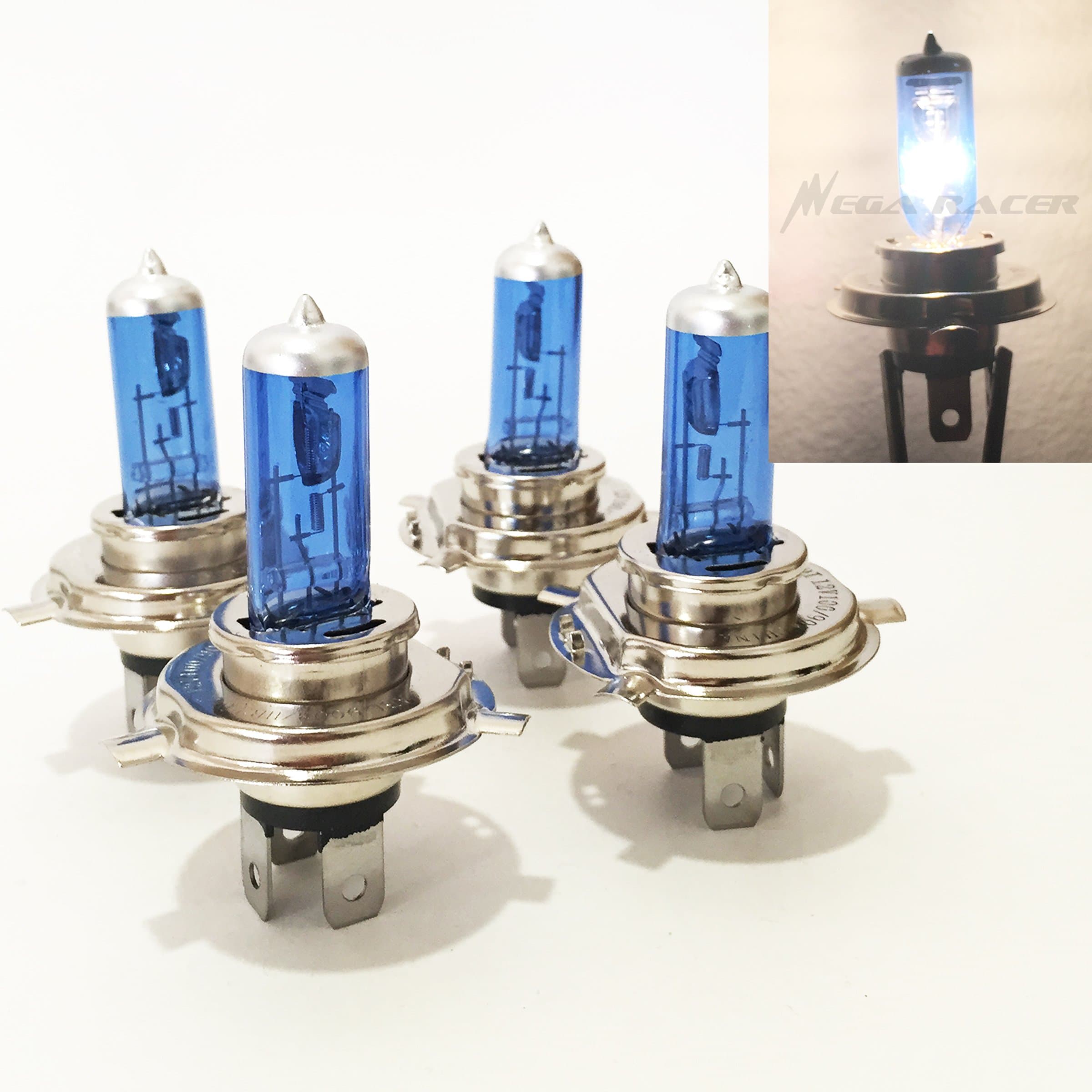 Mega Racer Combo 2 Pair H4 9003-HB2 60/55 Watt White 5000K Xenon Halogen Headlight Lamp Light Bulb (High/Low Beam) Stock