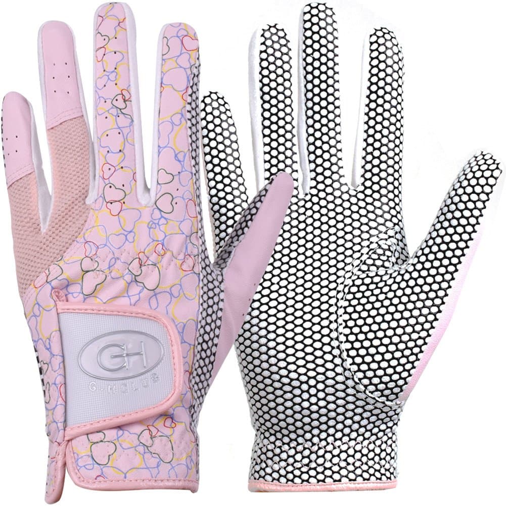 GH Women's Leather Golf Gloves One Pair - Heart Patterned Both Hands