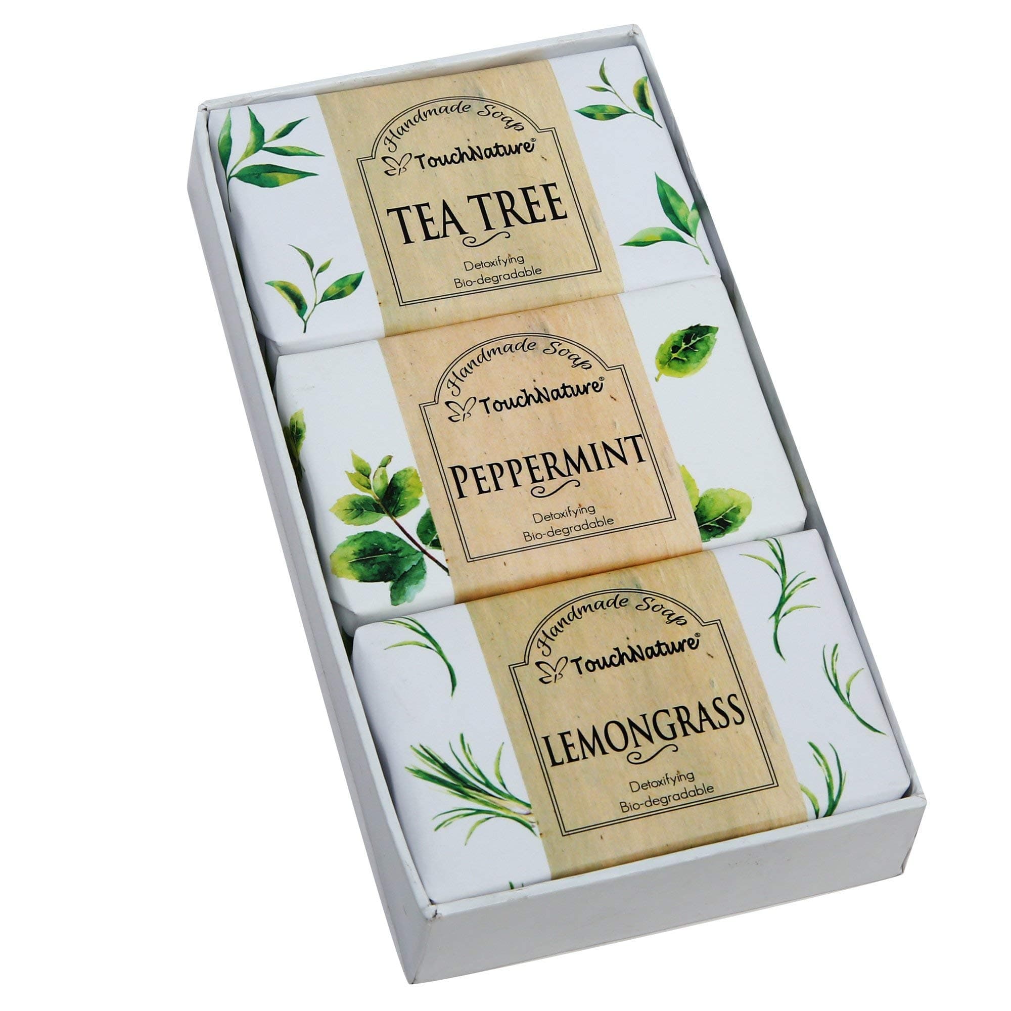 Touch Nature Herbal Garden Cold Process Handmade Soap Gift Set. (Tea Tree. Lemongrass. Peppermint) 3pc 100g.
