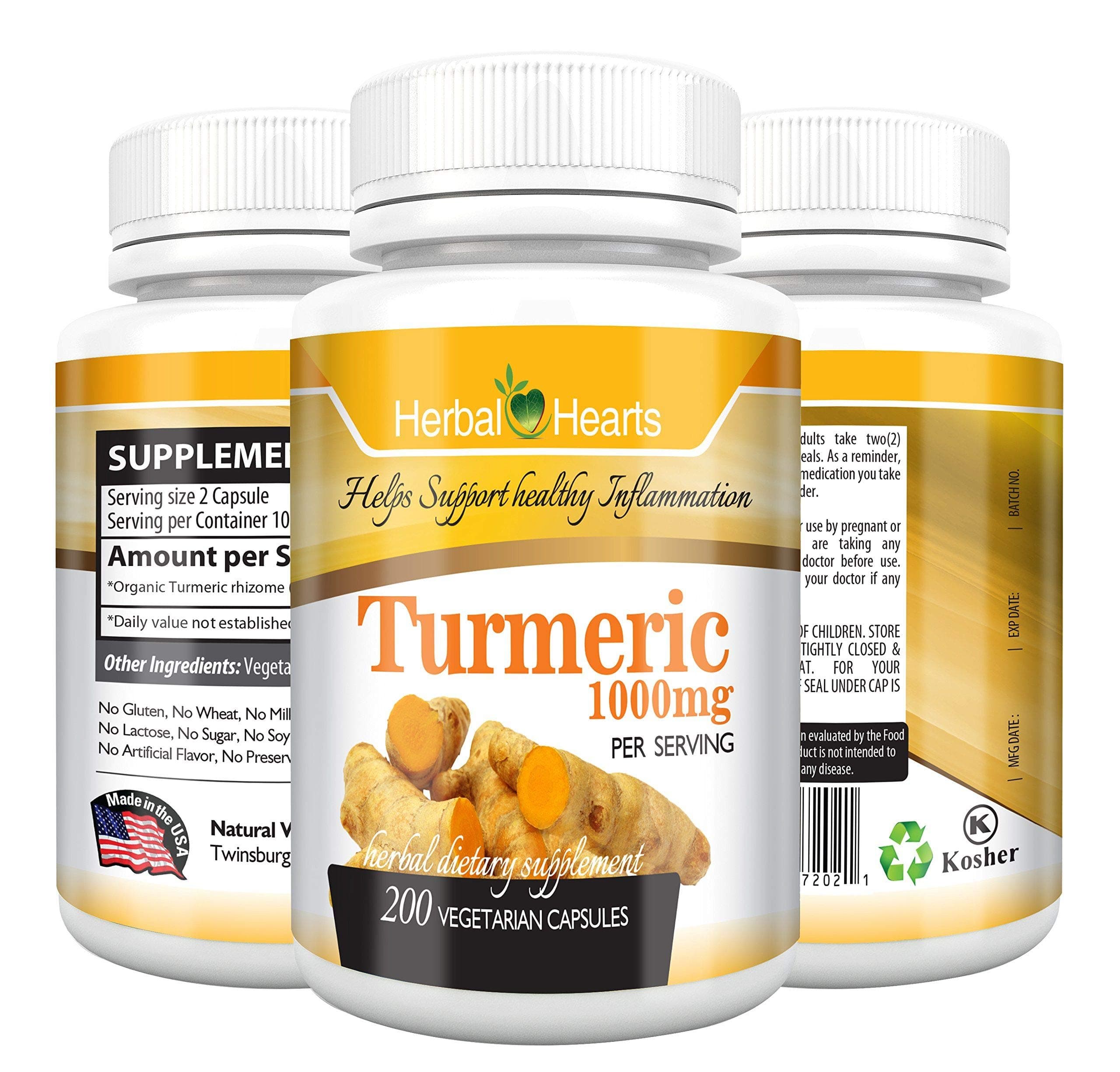 Turmeric/Tumeric Curcumin Capsule 1000mg per Serving - Organic and Natural (200 Capsules)