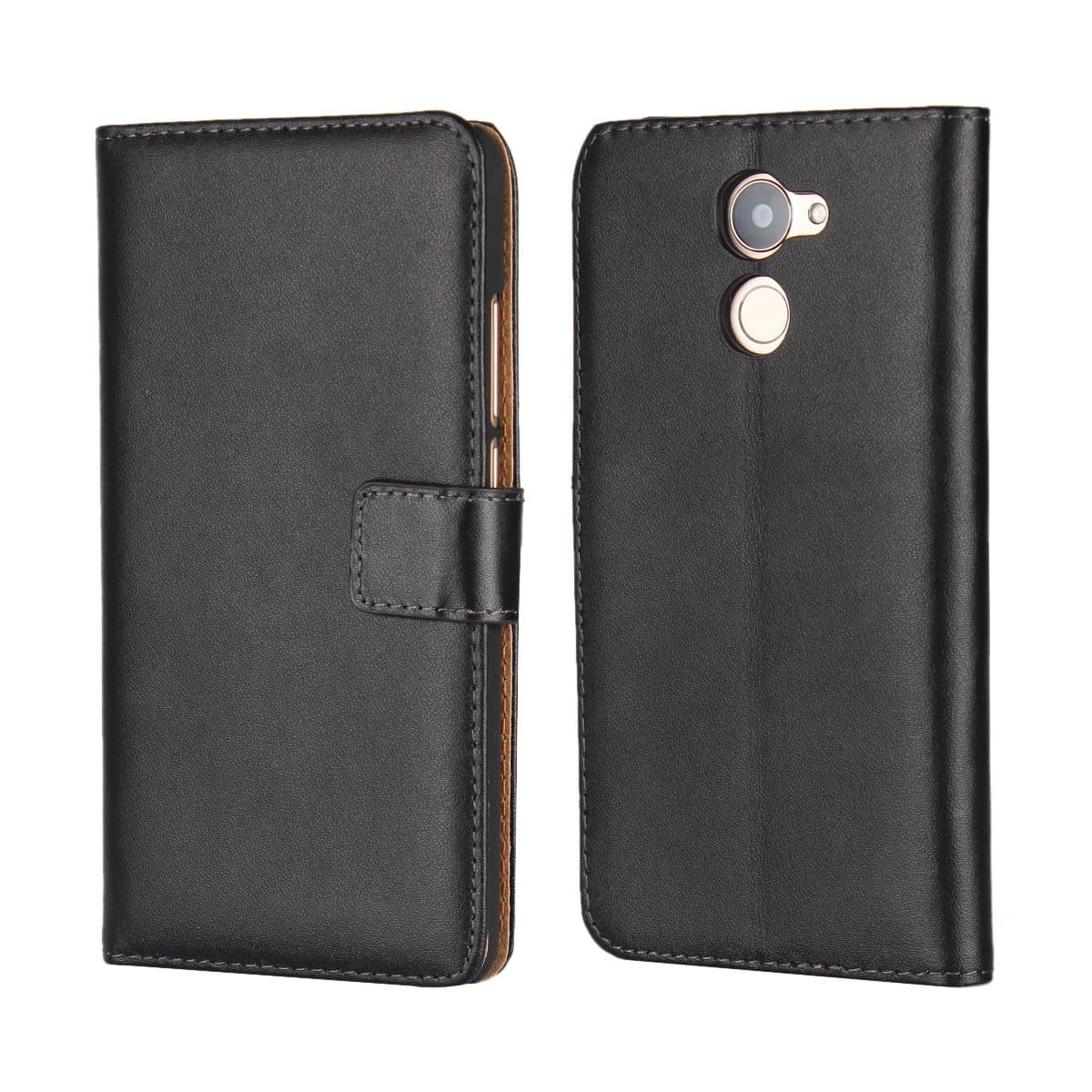 Copmob Huawei Y7 Prime Leather Case,Huawei Enjoy 7 Plus/Y7 2017 Flip Case, Genuine Leather Case Wallet Case with [Card Slots/Card Holder] [Magnetic Closure] Kickstand Function Book Cover - Black