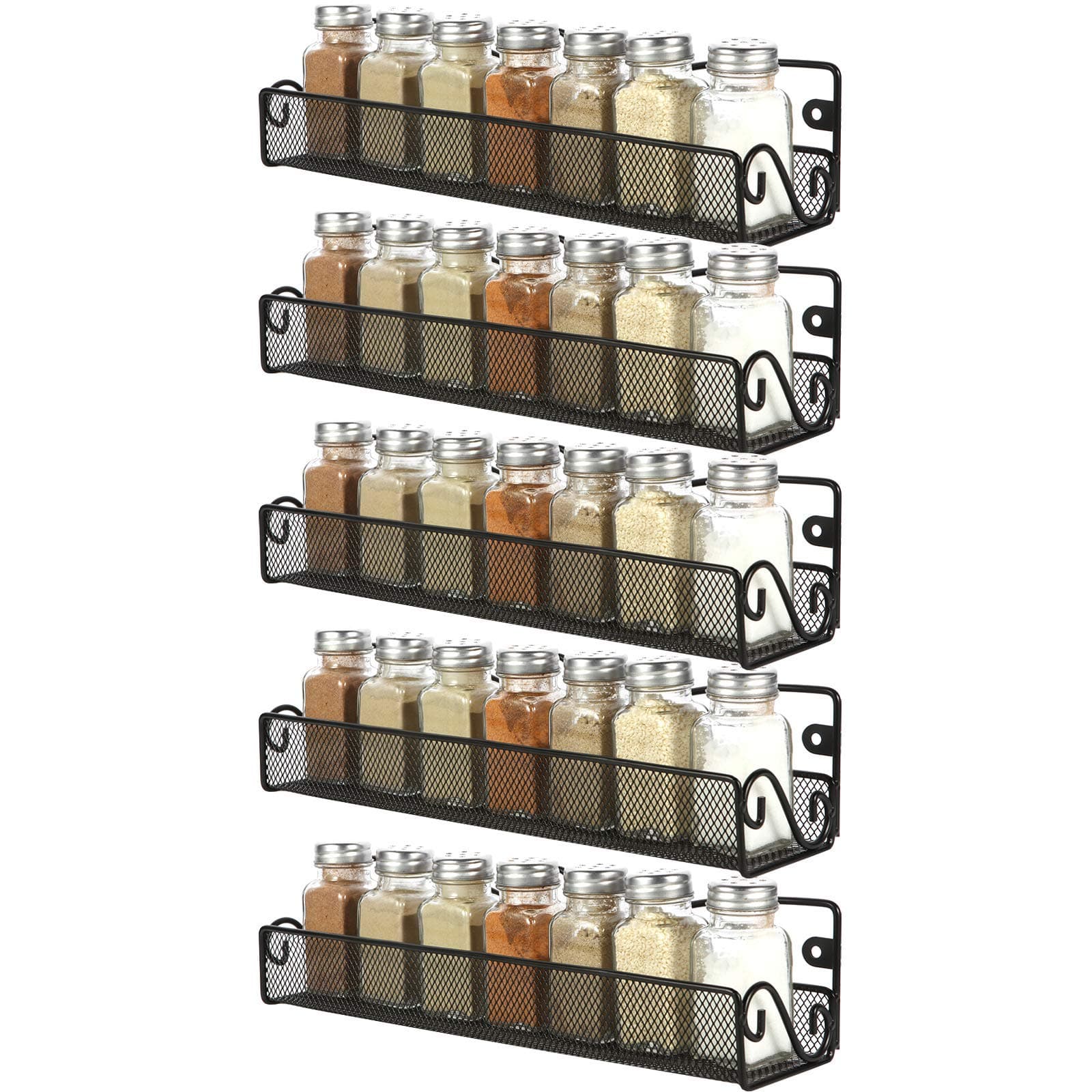 Samstar 5 Pack Spice Rack Wall Mount Hanging Organiser Shelf Storage for Kitchen, Pantry Door, Bathroom, Black