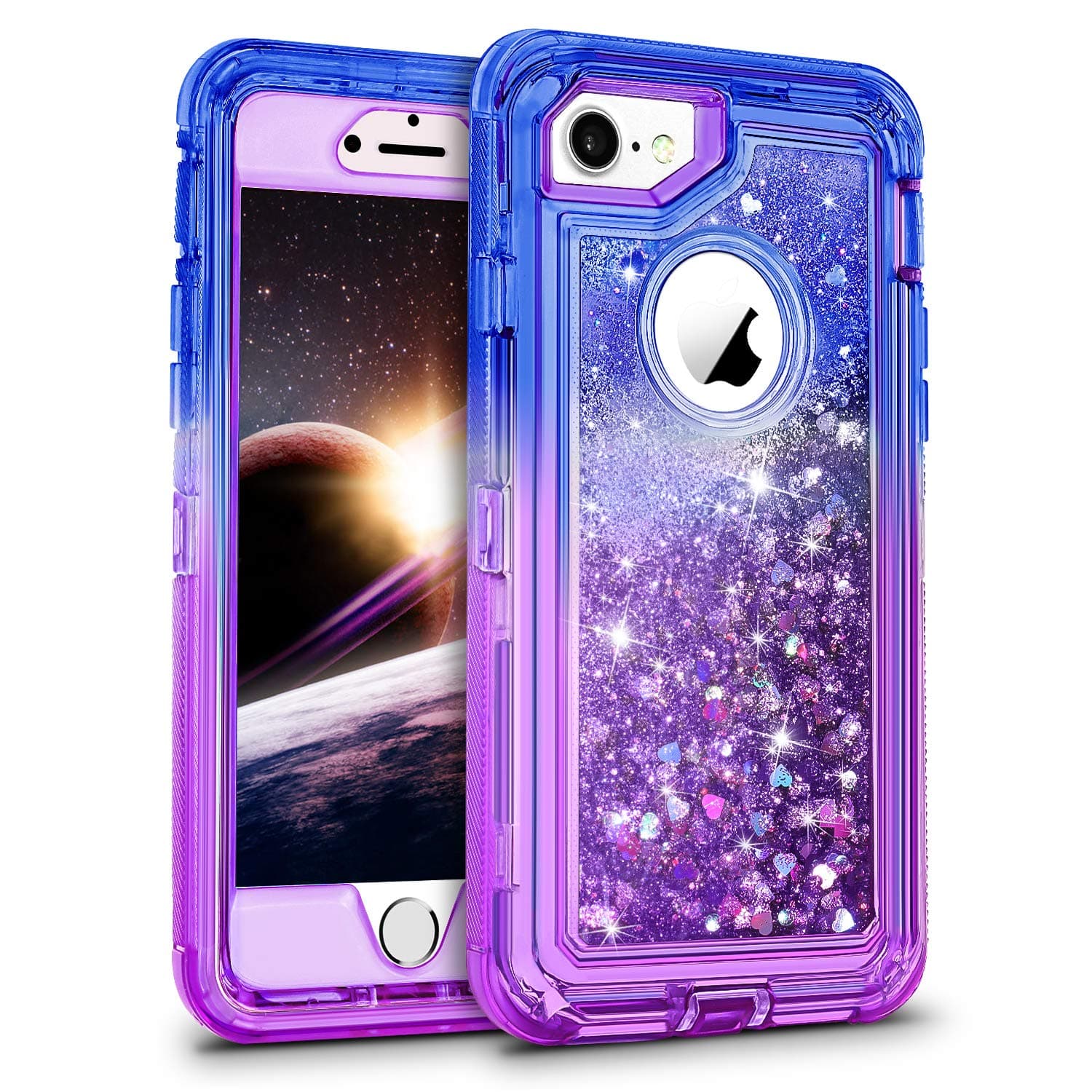 WESADN Case for iPhone 6 Case, iPhone 6s Case for Girls Women Cute Glitter Protective 3D Luxury Bling Sparkle Heavy Duty Full Body Protection Shockproof Gradient Cover for iPhone 6 6s 7 8,Blue Purple