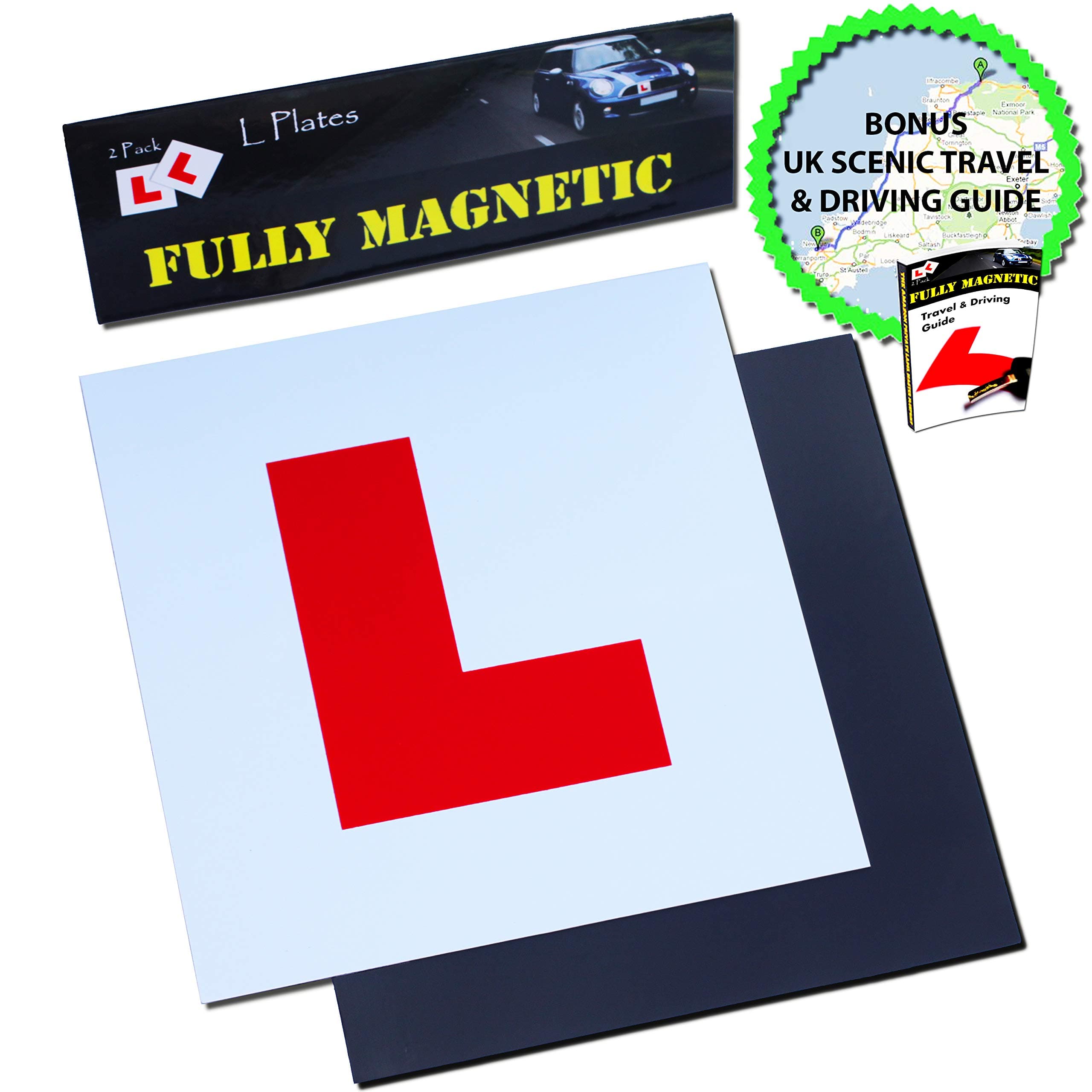Le Yogi Magnetic L Plates Extra Thick Strong Magnet for Learner Drivers, BONUS Scenic Drive and Tips Ebook, Guaranteed To Not Fly Off At High Speeds, Government Approved Learner Plates, 4 Pack