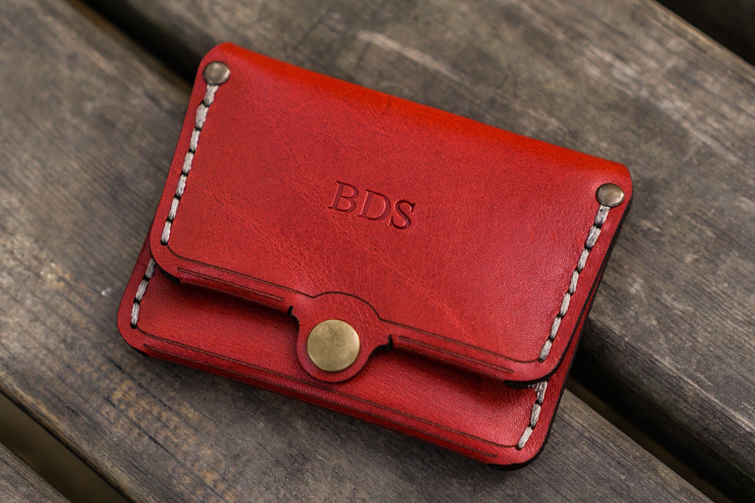 No.38 Personalized Minimalist Leather Wallet - Red