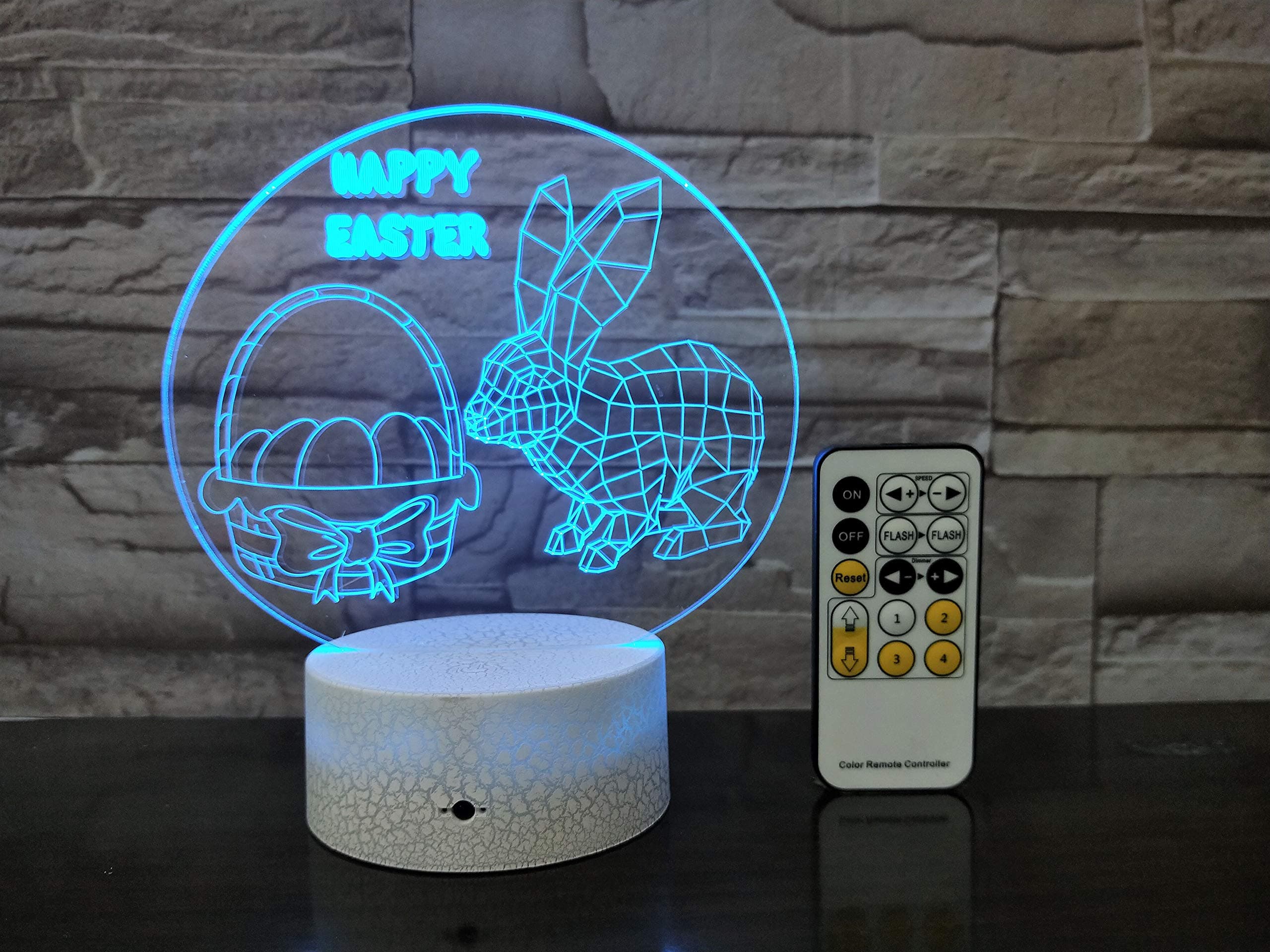 Easter Gift | Best 3D Lights Optical Illusions Hologram Night Light | Led Lampeez for Girl//Boy/Kids | Premium Present Idea Easter Rabbit Bunny Egg Design | Remote + Free USB Adapter and Longer Cord