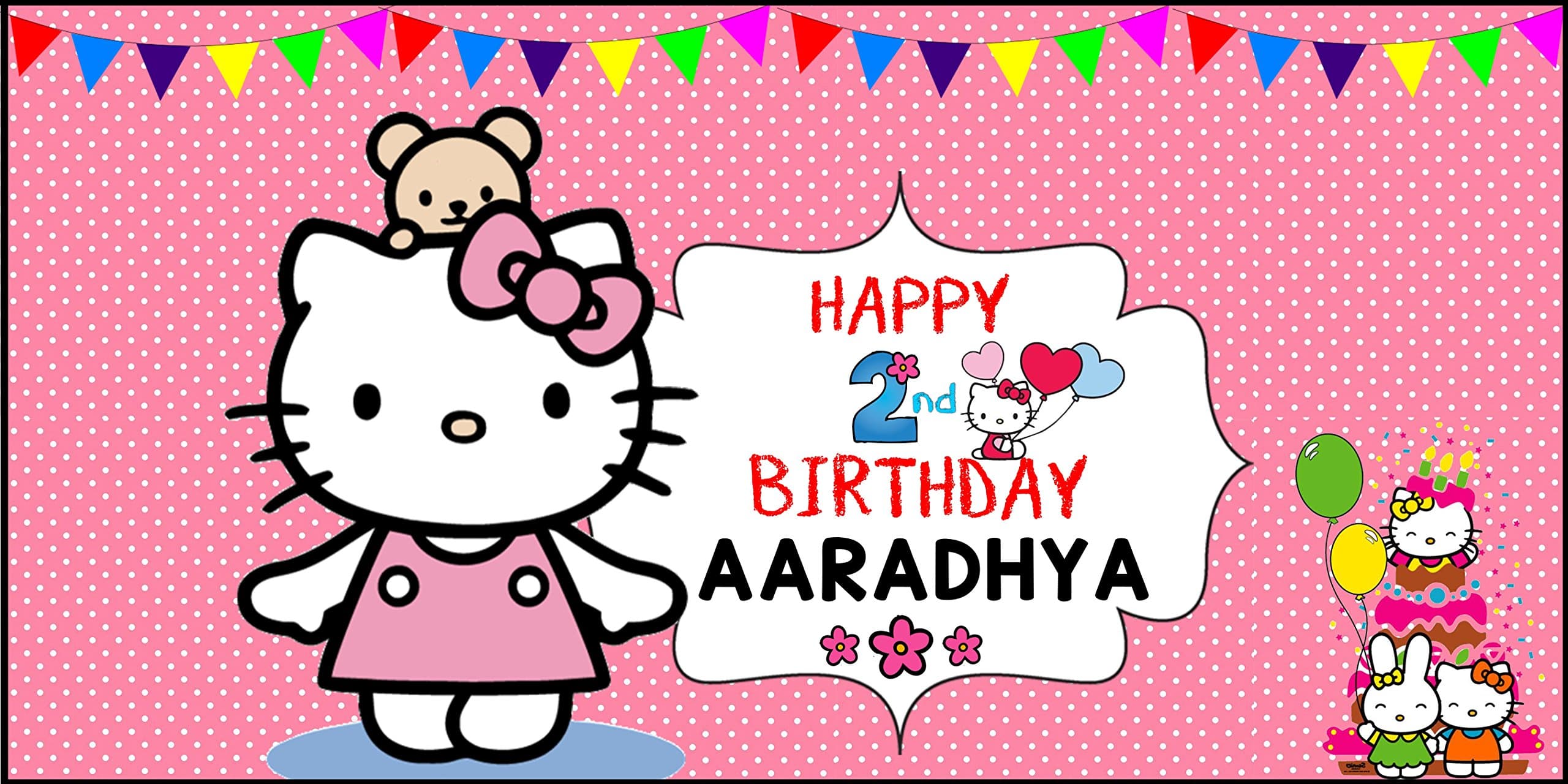 WoW Party Studio Personalized Hello Kitty Theme Birthday Party Flex Banner with Birthday Boy/Girl Name, 3 X 6 ft (Multicolour)