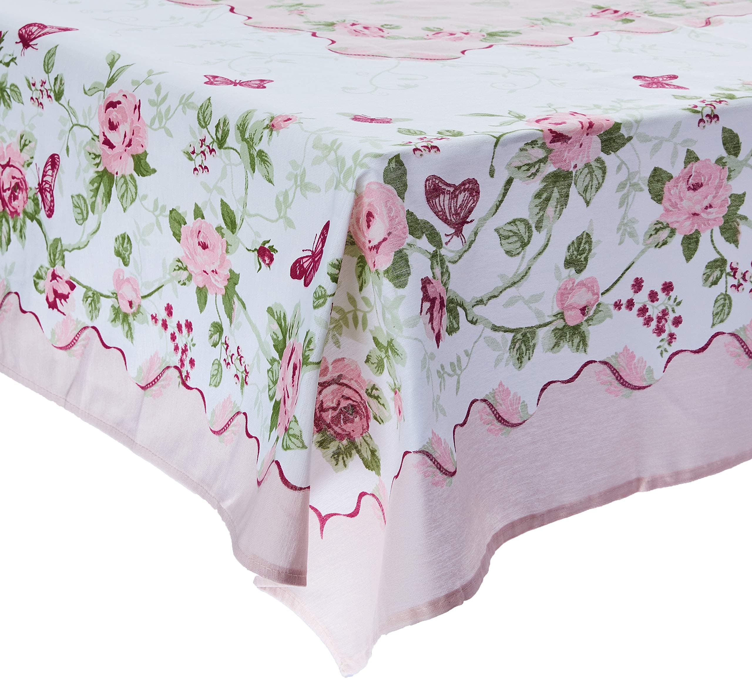 Pink Rose Printed Tablecloth Round or Rectangle Water Resistant Fabric Table Cover for Dining Room and Party (140x220 cm ≅ 55x86 inch Rectangle)