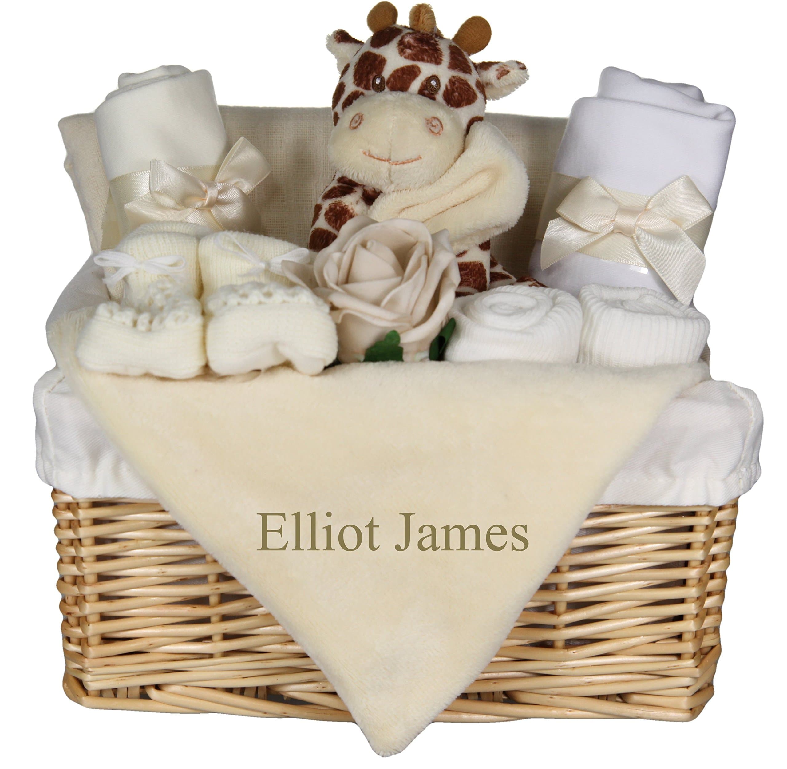 Cute Giraffe Hamper Gift Basket with Personalised Giraffe Comforter New Baby Gift Maternity Present