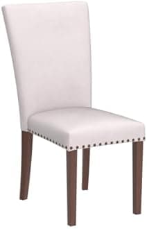 COLAMY Upholstered Parsons Dining Chair Set of 4 Fabric Dining Room Kitchen Side Chairs with Nail Head Trim and Wooden Legs Beige