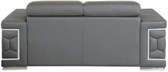 Blackjack Furniture Usry Top Grain Italian Leather Set with Multi-Position Adjustable Headrests, Elegant Contemporary Design with Chrome Trim and Durable Wood Frame, Loveseat, Sofa Set, Dark Gray