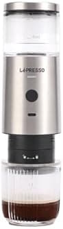 LePresso Portable Espresso Coffee Machine with Thermal Meter, Self-Heating, Travel, Camping Coffee Maker, 80 ml, 15 Bar Extraction Pressure,135W Power, Compatible Original NS (Silver)