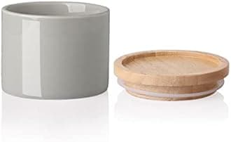 Sweejar Kitchen Canisters Ceramic Food Storage Jar, Stackable Containers with Airtight Seal Wooden Lid for Serving Ground Coffee, Tea, Sugar, Spice and More - 5 Fl Oz(Gray)