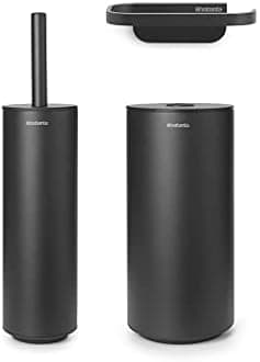 Brabantia - Mindset Toilet Accessory Set - Toilet Brush, Roll Holder & Roll Dispenser - Hygienic Silicone Brush - Corrosion Resistant - Fixing Materials Included - Bathroom Set of 3 - Infinite Grey