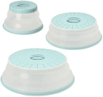 Tovolo 3-Piece Silicone Microwave Splatter Lid Set Blue Haze Small Medium Large Set of 3, Collapsible Dishwasher Safe BPA Free Vented Silicone Microwave Splatter Cover Set for Food Reheating