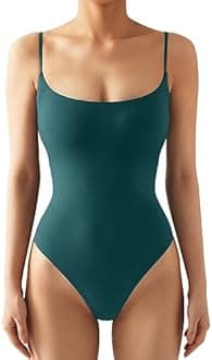 SUUKSESS Women Sexy Square Neck Thong Bodysuit Backless Cami Bodysuit Top