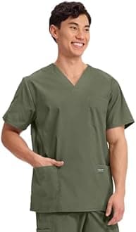 Cherokee Men's V-Neck Top Traditional fit with 4 Pockets, Ultra Soft, Durable, Fade Resistant, 2-Way Stretch Fabric - WW695