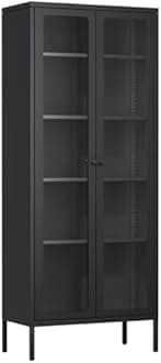 Oakcloud 67" Metal Glass Display Cabinet, Storage Cabinet for Collectibles, Curio, China, Books, Glass Doors Display Case with 4 Adjustable Shelves for Home Office, Living Room, Pantry (Black)