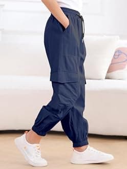 Kimoda Girls Cargo Pants Elastic Waist Casual Jogger Pants for Girls Streetwear Loose Parachute with Pockets 7-14Years
