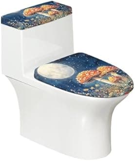 Moon Mushroom Toilet Lid Seat Cover Set with Elastic Edge 2PC Toilet Tank Lid Cover Pads Bathroom Xmas Decorative Accessories