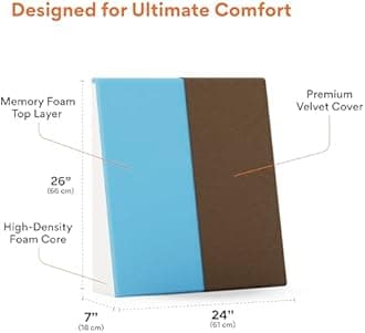 FOVERA Memory Foam Wedge Pillow | 2 Years Warranty | Wedge Cushion for Back Support, Acid Reflux, Snoring, GERD, Leg Elevation, Pregnancy (Velvet Brown, Large 7" Height)