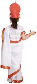 Kaku Fancy Dresses Devi Saree Costumes for Girls With Jewellery | Durga, Godess Saraswati, Mata Laxmi, Sita, Meera Bai Dress With Accessories | Ready to Wear Saree